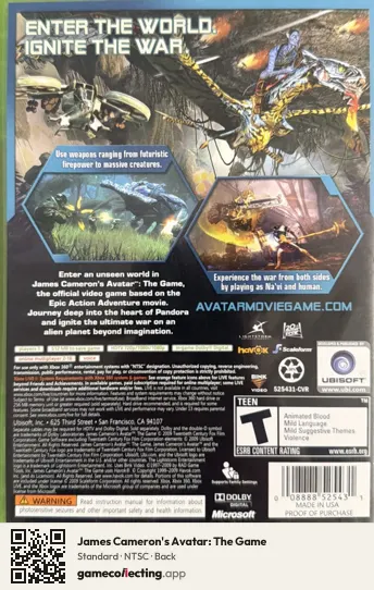 James Cameron's Avatar: The Game Xbox 360, NTSC box back