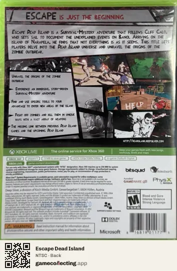 Escape Dead Island Xbox 360, NTSC box back