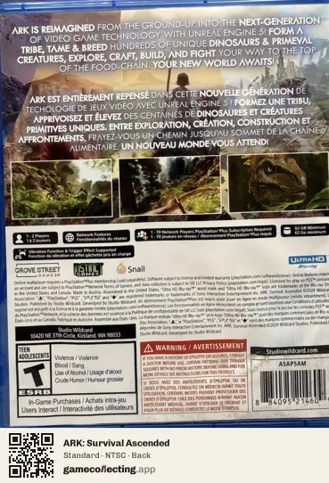 ARK: Survival Ascended PlayStation 5, NTSC box back