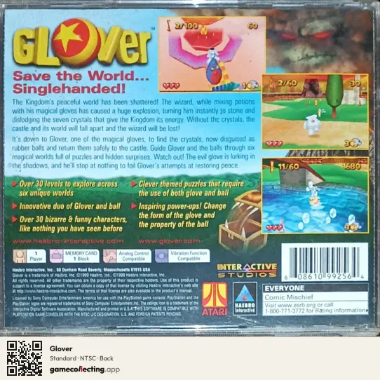 Glover PlayStation, NTSC box back