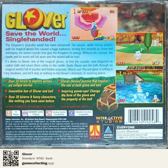 Glover PlayStation, NTSC box back