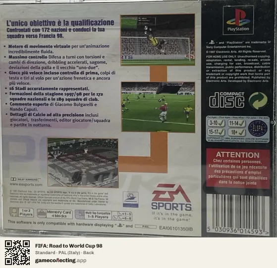 FIFA: Road to World Cup 98 PlayStation, Italy box back