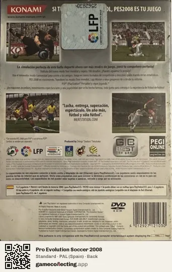 Pro Evolution Soccer 2008 PlayStation 2, Spain box back