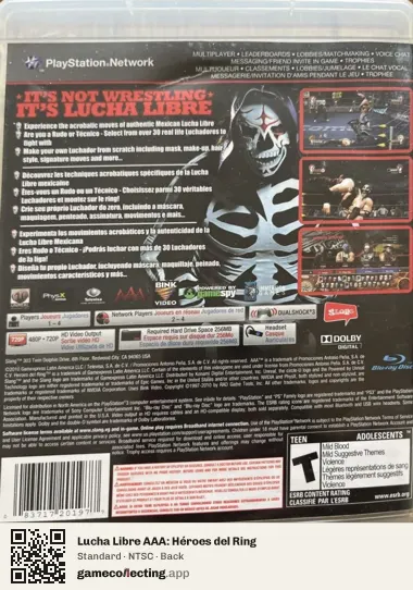 Lucha Libre AAA: Héroes del Ring PlayStation 3, NTSC box back
