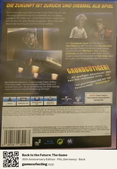 Back to the Future: The Game PlayStation 4, Germany box back