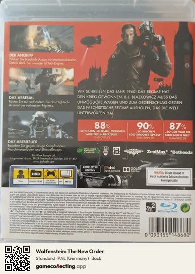 Wolfenstein: The New Order PlayStation 3, Germany box back