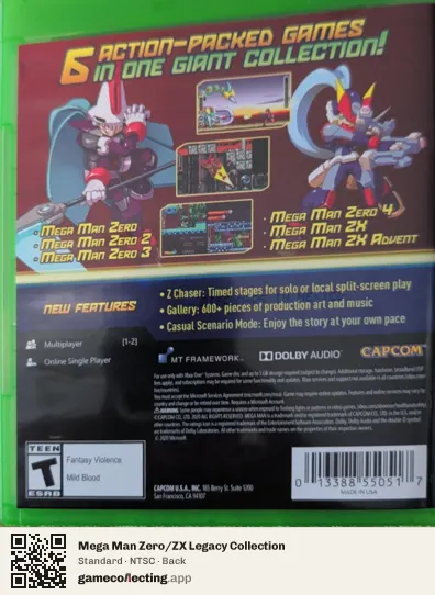 Mega Man Zero/ZX Legacy Collection Xbox One, NTSC box back
