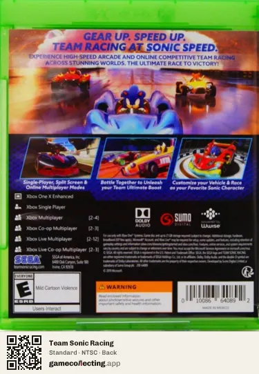 Team Sonic Racing Xbox One, NTSC box back
