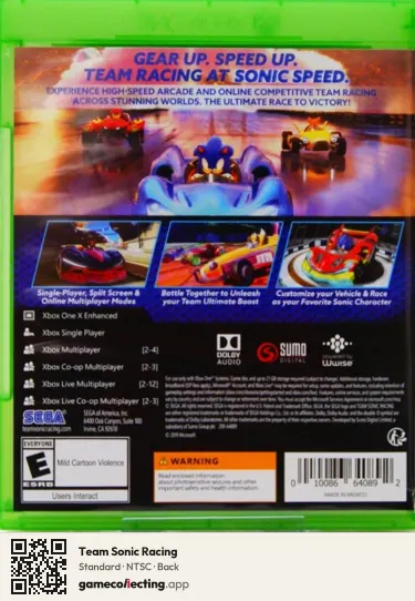 Team Sonic Racing Xbox One, NTSC box back