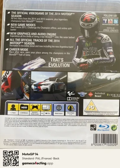 MotoGP 14 PlayStation 3, France box back