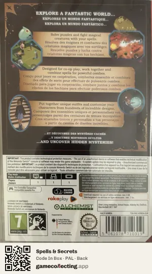 Spells & Secrets Nintendo Switch, PAL box back