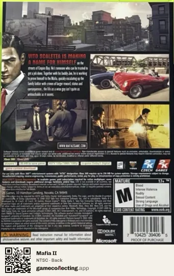 Mafia II Xbox 360, NTSC box back
