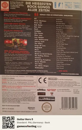 Guitar Hero 5 Nintendo Wii, Germany box back