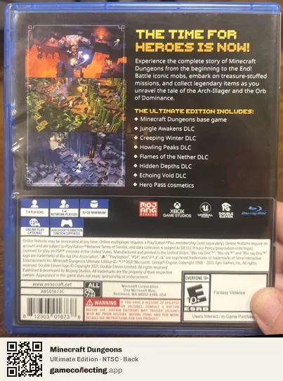 Minecraft Dungeons PlayStation 4, NTSC box back