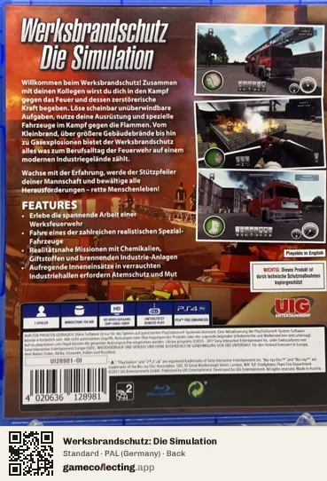 Werksbrandschutz: Die Simulation PlayStation 4, Germany box back