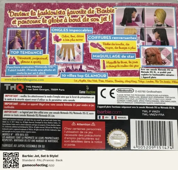 Barbie: Jet, Set & Style! Nintendo DS, France box back