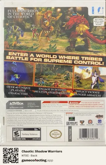 Chaotic: Shadow Warriors Nintendo Wii, NTSC box back