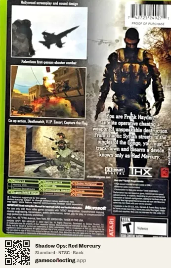 Shadow Ops: Red Mercury Xbox, NTSC box back