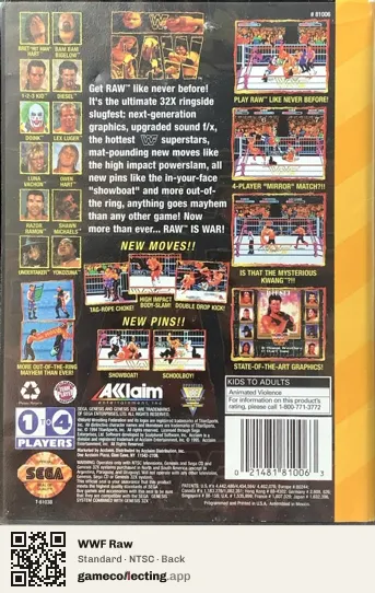 WWF Raw Sega 32X, NTSC box back