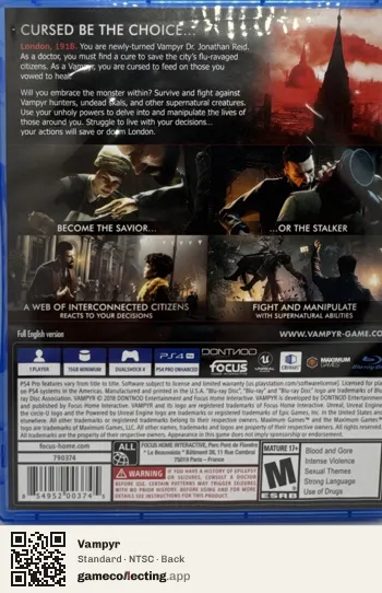 Vampyr PlayStation 4, NTSC box back