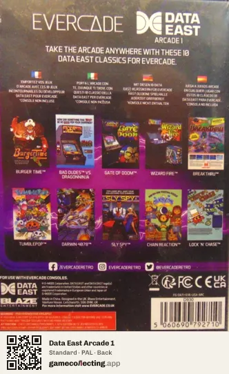 Data East Arcade 1 Evercade, PAL box back
