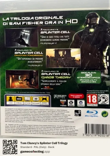 Tom Clancy's Splinter Cell Trilogy PlayStation 3, Italy box back