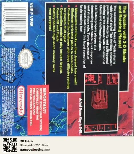 3D Tetris Virtual Boy, NTSC box back