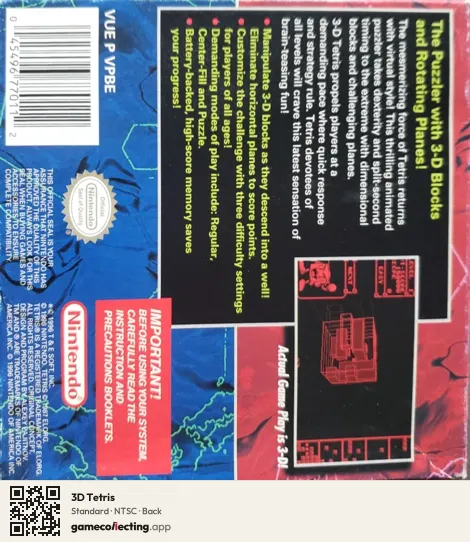 3D Tetris Virtual Boy, NTSC box back