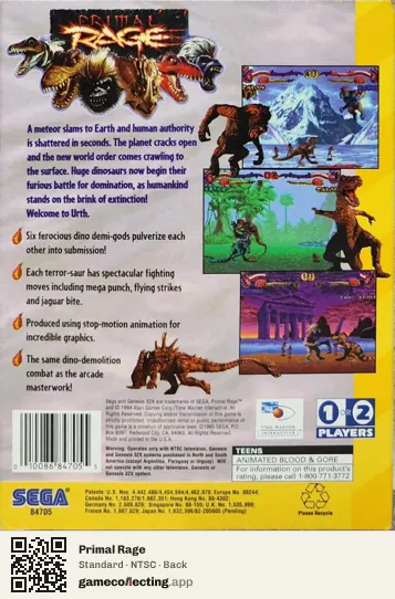 Primal Rage Sega 32X, NTSC box back