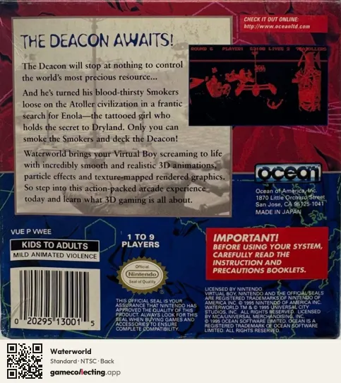 Waterworld Virtual Boy, NTSC box back