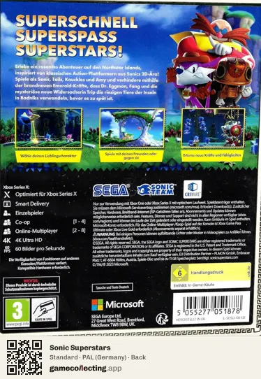Sonic Superstars Xbox Series X, Germany box back