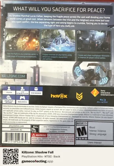 Killzone: Shadow Fall PlayStation 4, NTSC box back