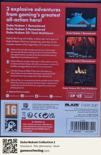 Duke Nukem Collection 1 Evercade, Germany box back