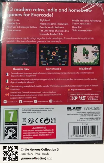 Indie Heroes Collection 3 Evercade, PAL box back