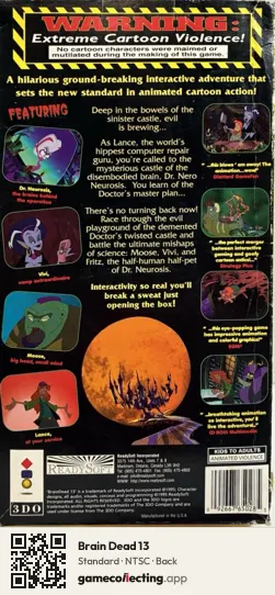 Brain Dead 13 3DO Interactive Multiplayer, NTSC box back