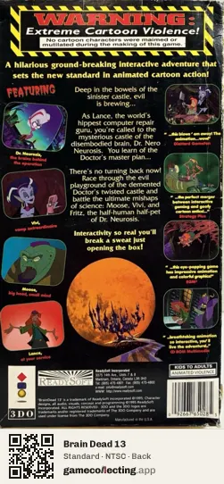 Brain Dead 13 3DO Interactive Multiplayer, NTSC box back