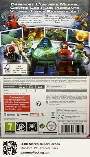 LEGO Marvel Super Heroes Nintendo Switch, France box back