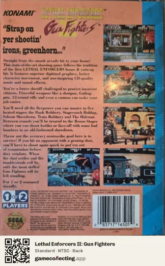 Lethal Enforcers II: Gun Fighters Sega Mega-CD / Sega CD, NTSC box back