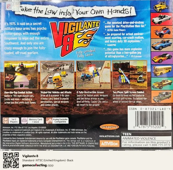 Vigilante 8 PlayStation, United Kingdom box back