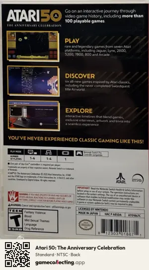 Atari 50: The Anniversary Celebration Nintendo Switch, NTSC box back