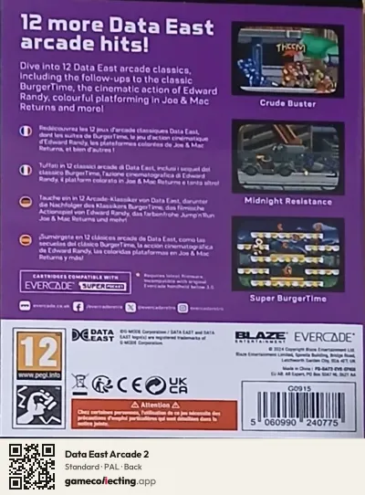 Data East Arcade 2 Evercade, PAL box back