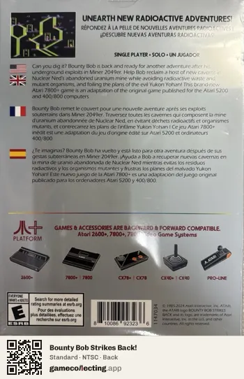 Bounty Bob Strikes Back! Atari 7800, NTSC box back