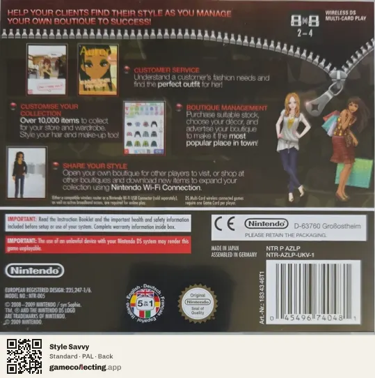 Style Savvy Nintendo DS, PAL box back