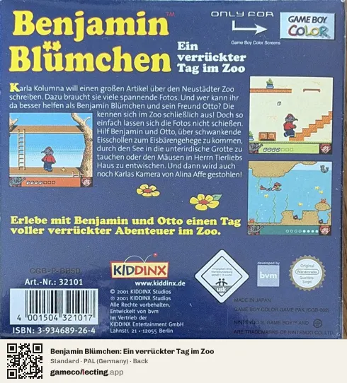 Benjamin Blümchen: Ein verrückter Tag im Zoo Game Boy Color, Germany box back