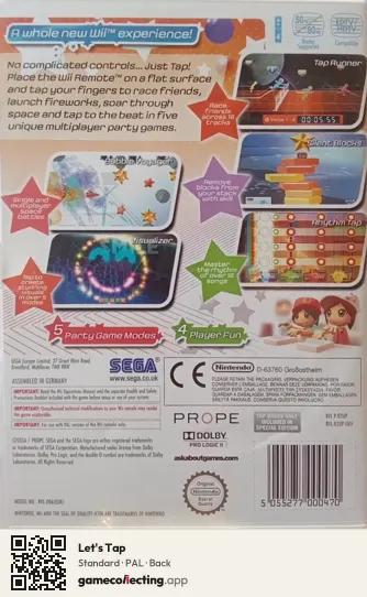 Let's Tap Nintendo Wii, PAL box back
