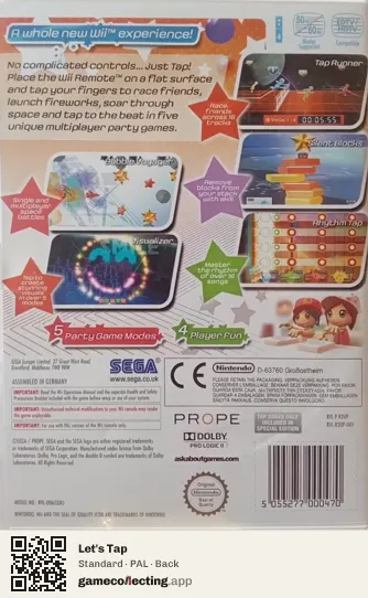 Let's Tap Nintendo Wii, PAL box back