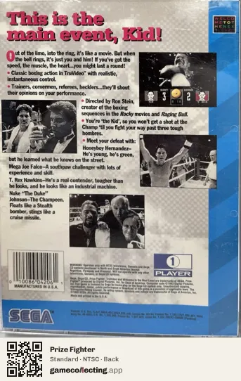 Prize Fighter Sega Mega-CD / Sega CD, NTSC box back