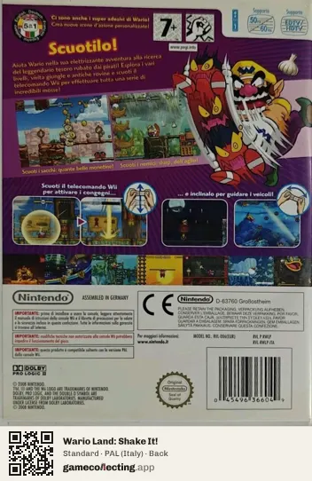 Wario Land: Shake It! Nintendo Wii, Italy box back