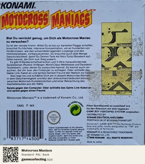 Motocross Maniacs Game Boy, PAL box back