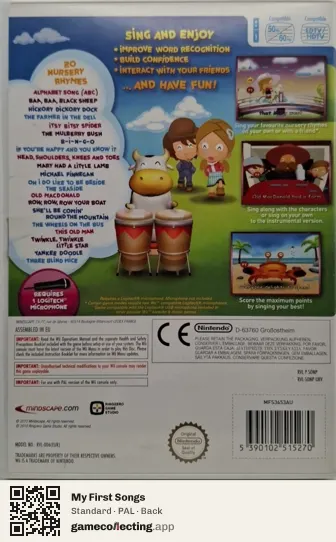 My First Songs Nintendo Wii, PAL box back